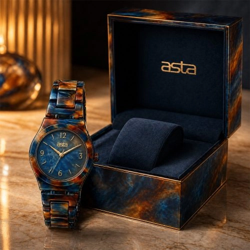 asta-Women Acetate Japan Quartz Watch Stellar Blue Ignite Swirl 14501-Acetate Strap