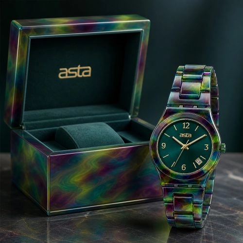 asta-Women Acetate Japan Quartz Watch Verdan Nebula Drift 14601-Acetate Strap