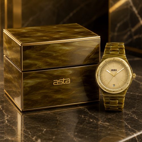 asta-Women Acetate Japan Quartz Watch Golden Grain Swirl 14801-Acetate Strap