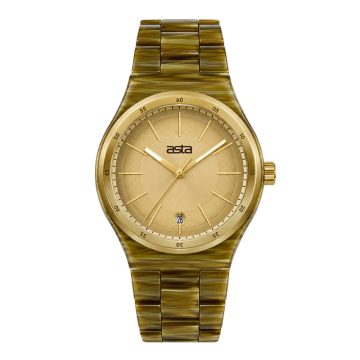 asta-Women Acetate Japan Quartz Watch Golden Grain Swirl 14801-Acetate Strap
