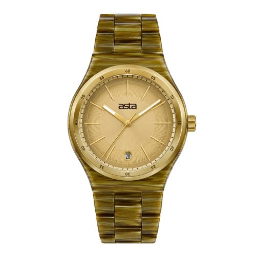 asta-Women Acetate Japan Quartz Watch Golden Grain Swirl 14801-Acetate Strap