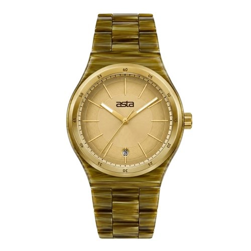 asta-Women Acetate Japan Quartz Watch Golden Grain Swirl 14801-Acetate Strap