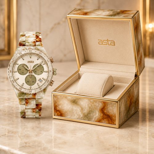 asta-Women Acetate Japan Quartz Watch Golden Sandstone Obsidian 15201-Acetate Strap