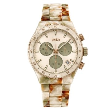asta-Women Acetate Japan Quartz Watch Golden Sandstone Obsidian 15201-Acetate Strap