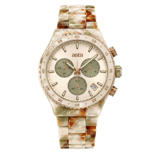 asta-Women Acetate Japan Quartz Watch Golden Sandstone Obsidian 15201-Acetate Strap