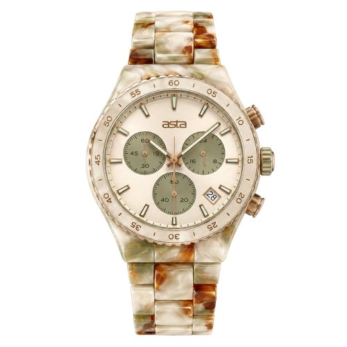 asta-Women Acetate Japan Quartz Watch Golden Sandstone Obsidian 15201-Acetate Strap