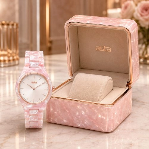 asta-Women Acetate Japan Quartz Watch Sakura Ice Phantom Swirl 15301-Acetate Strap