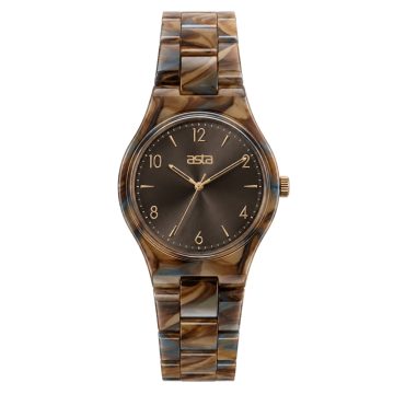 asta-Women Acetate Japan Quartz Watch Caramel Rock Swirl 15501-Acetate Strap