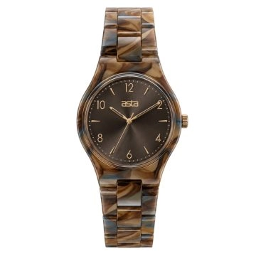 asta-Women Acetate Japan Quartz Watch Caramel Rock Swirl 15501-Acetate Strap