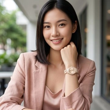 Đồng hồ thạch anh dành cho nữ Asta - Nhật Bản, mặt số màu kem với hiệu ứng phát sáng Obsidian, mã 15701 - Dây đeo bằng acetate