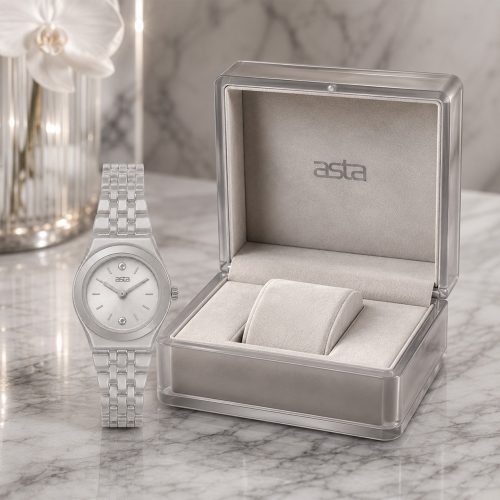 asta-Women Acetate Japan Quartz Watch Lunar Silver Obsidian 15801-Acetate Strap
