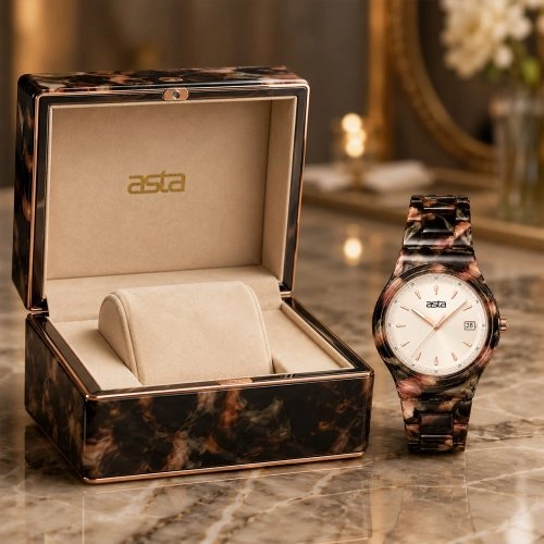 asta-Women Acetate Japan Quartz Watch Rose Tortoise Obsidian 16001-Acetate Strap