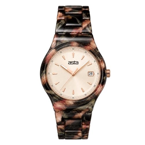 asta-Women Acetate Japan Quartz Watch Rose Tortoise Obsidian 16001-Acetate Strap