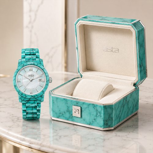 asta-Women Acetate Japan Quartz Watch Turquoise Obsidian Wave 16201-Acetate Strap