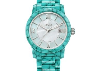 asta-Women Acetate Japan Quartz Watch Turquoise Obsidian Wave 16201-Acetate Strap