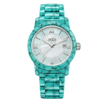 asta-Women Acetate Japan Quartz Watch Turquoise Obsidian Wave 16201-Acetate Strap