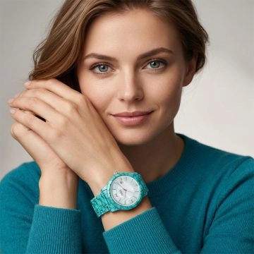 asta-Women Acetate Japan Quartz Watch Turquoise Obsidian Wave 16201-Acetate Strap
