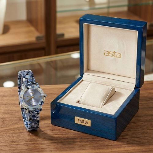 asta-Women Acetate Japan Quartz Watch Nordic Ice & Cobalt Porcelain Swirl 25902-Acetate Strap