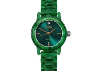 asta-Women Acetate Japan Quartz Watch Imperial Emerald & Malachite Swirl 25901-Acetate Strap