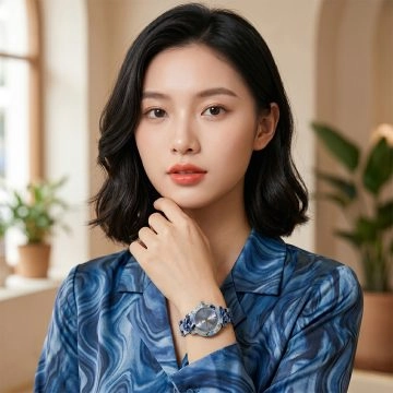 asta-Women Acetate Japan Quartz Watch Nordic Ice & Cobalt Porcelain Swirl 25902-Acetate Strap
