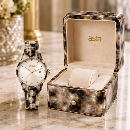 asta-Kadınlar için Asetat Japon Kuvars Saat Twilight Crystal Swirl 16301-Asetat Kayış