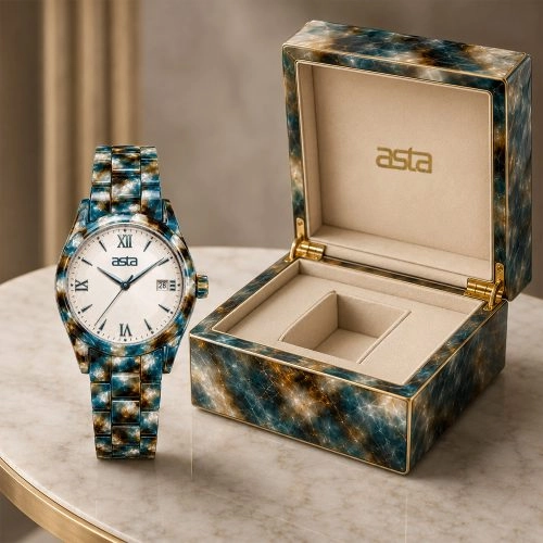 asta-Women Acetate Japan Quartz Watch Ocean Obsidian Tortoise 16501-Acetate Strap