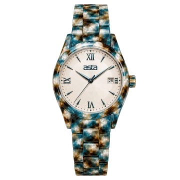 asta-Women Acetate Japan Quartz Watch Ocean Obsidian Tortoise 16501-Acetate Strap