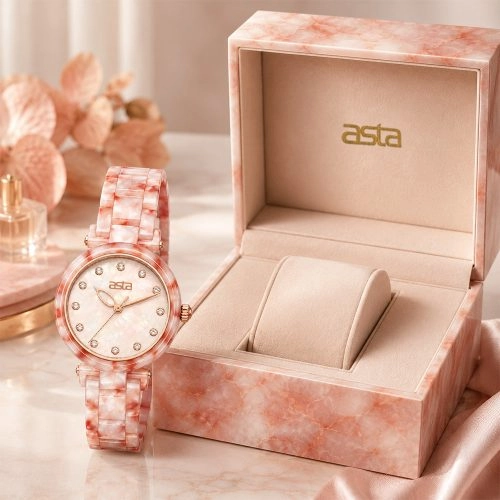 asta-Women Acetate Japan Quartz Watch Sakura Agate Swirl 16601-Acetate Strap
