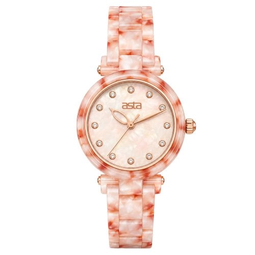 asta-Women Acetate Japan Quartz Watch Sakura Agate Swirl 16601-Acetate Strap