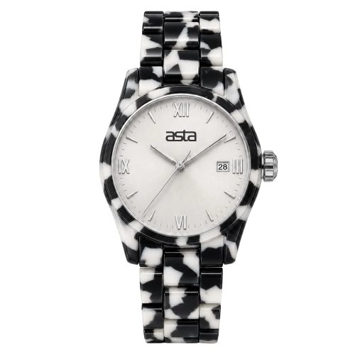 asta-Women Acetate Japan Quartz Watch Obsidian Snow Matrix 16701-Acetate Strap