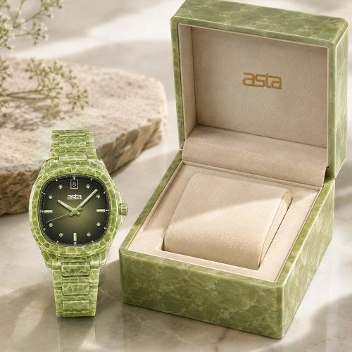 Montre à quartz « Asta-Women » en acétate, fabriquée au Japon, avec cadran « Lime Obsidian Matrix », référence 16901, bracelet en acétate
