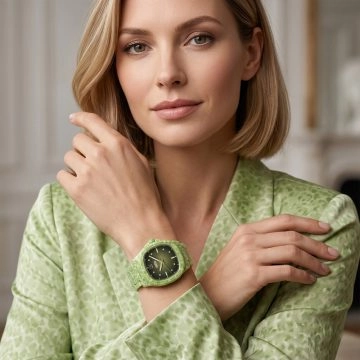 asta-Women Acetate Japan Quartz Watch Lime Obsidian Matrix 16901-Acetate Strap