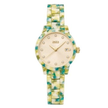 asta-Women Acetate Japan Quartz Watch Mint Lemon Quartz Swirl 17101-Acetate Strap