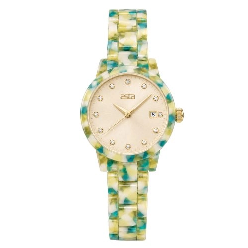 asta-Women Acetate Japan Quartz Watch Mint Lemon Quartz Swirl 17101-Acetate Strap
