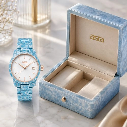asta-Women Acetate Japan Quartz Watch Glacial Float Drift 17301-Acetate Strap