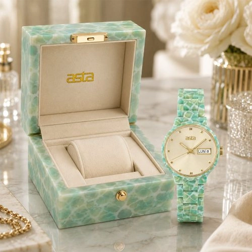 asta-Kadınlar İçin Asetat Japon Kuvars Saat Celadon Snow Essence 17501-Asetat Kayış