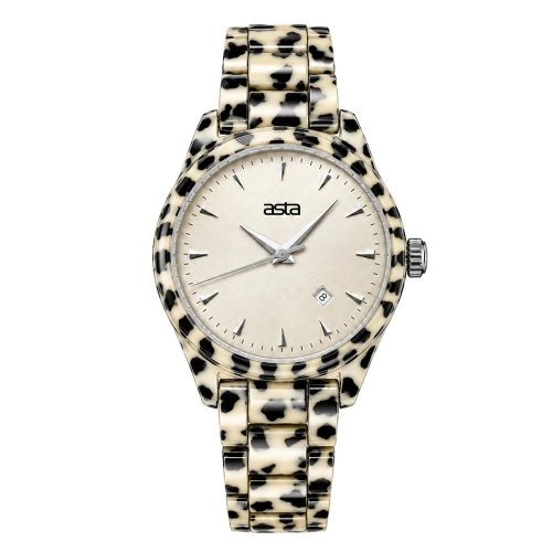 asta-Women Acetate Japan Quartz Watch Ivory Ink Matrix 17601-Acetate Strap