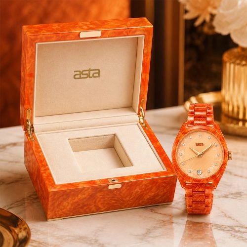 asta-Women Acetate Japan Quartz Watch Melted Amber Essence 17701-Acetate Strap