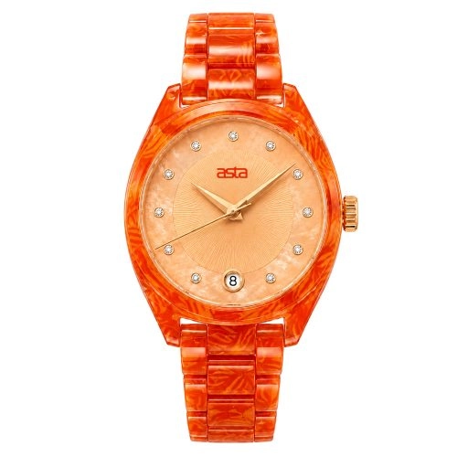 asta-Women Acetate Japan Quartz Watch Melted Amber Essence 17701-Acetate Strap