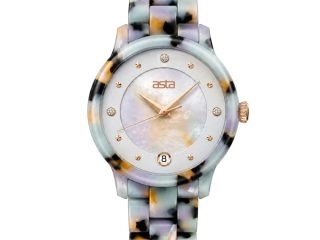 asta-Women Acetate Japan Quartz Watch Neon Rainbow Obsidian Swirl 18401-Acetate Strap