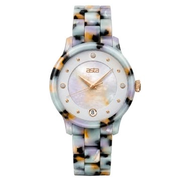 asta-Women Acetate Japan Quartz Watch Neon Rainbow Obsidian Swirl 18401-Acetate Strap