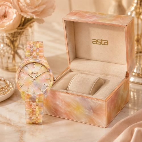 asta-Women Acetate Japan Quartz Watch Sunset Opal Swirl 18601-Acetate Strap
