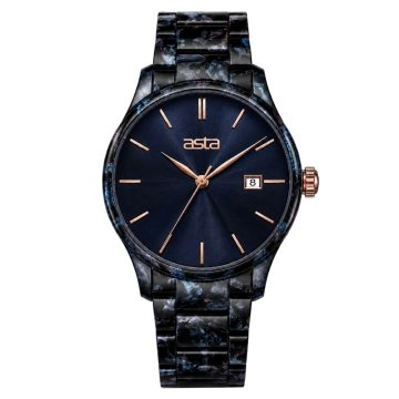 Reloj de cuarzo «asta-Women Acetate Japan» con diseño «Deep-Sea Obsidian Swirl» y correa de acetato 18901