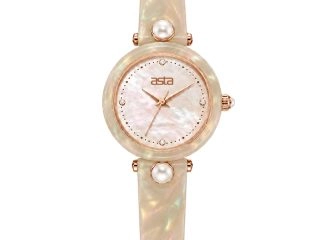 asta-Women Acetate Japan Quartz Watch Champagne Moon Pearl Swirl 19001-Acetate Strap