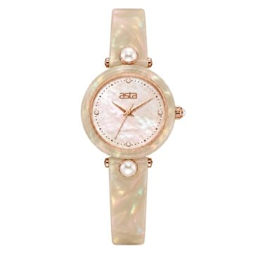 asta-Women Acetate Japan Quartz Watch Champagne Moon Pearl Swirl 19001-Acetate Strap