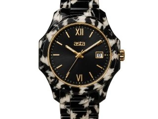 asta-Women Acetate Japan Quartz Watch Obsidian Ink Matrix 19101-Acetate Strap