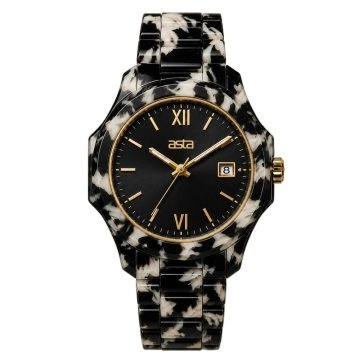 asta-Women Acetate Japan Quartz Watch Obsidian Ink Matrix 19101-Acetate Strap