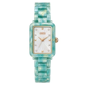 asta-Women Acetate Japan Quartz Watch Turquoise Gold Swirl 19401-Acetate Strap