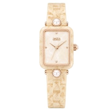 asta-Women Acetate Japan Quartz Watch Oatmeal Cream Swirl 19501-Acetate Strap