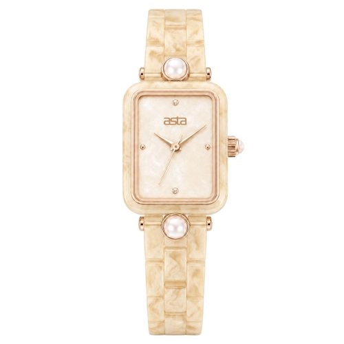 asta-Women Acetate Japan Quartz Watch Oatmeal Cream Swirl 19501-Acetate Strap